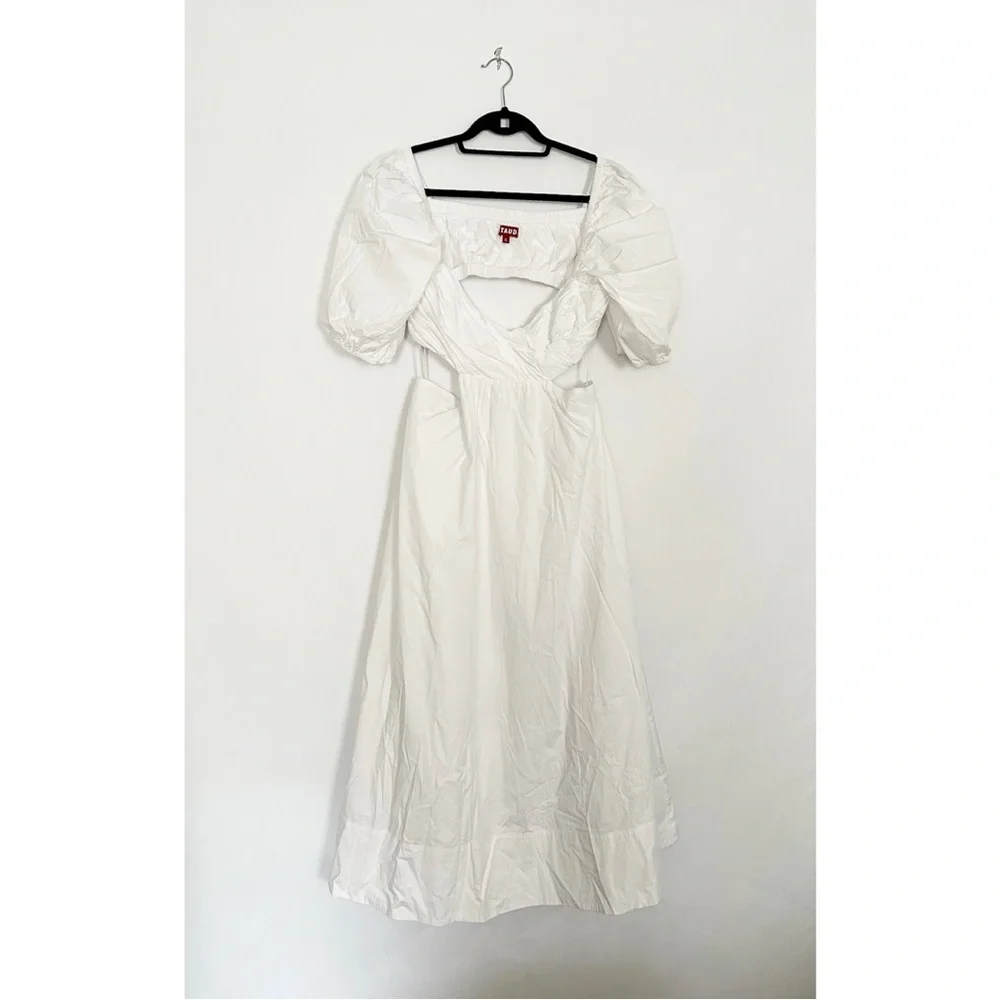 NWT Staud Carina Cut Out Puff Sleeves Midi Dress Size XL White Romantic Feminine - Picture 10 of 15